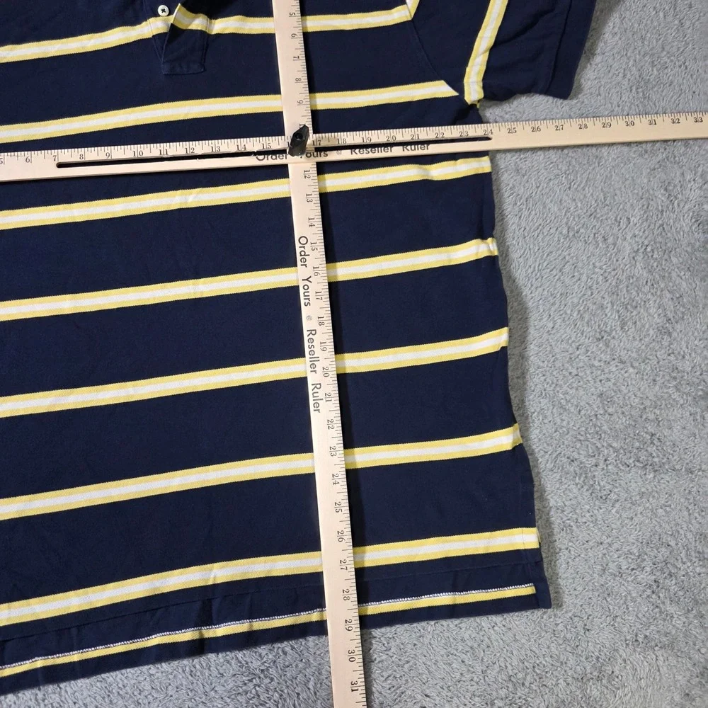 Polo Ralph Lauren Mens XL Polo Shirt Navy Blue Yellow Striped Short SLV Cotton